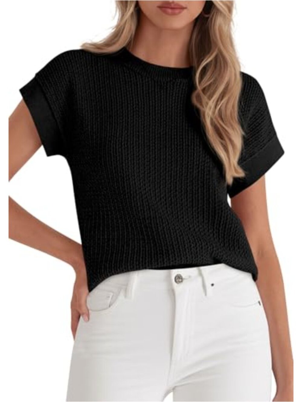 Women's Sweater Vest Cap Sleeve Knit Pullover Summer Loose Fit Lightweight